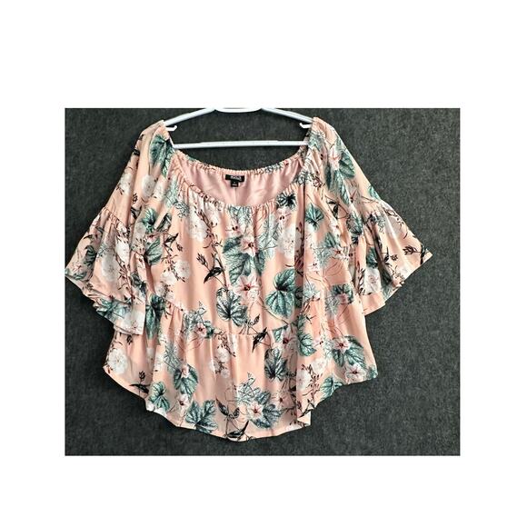 NWT ANA Ruffle Sleeve Floral Top L Boho Peasant Beachy Flowy - Picture 1 of 7